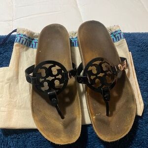 Tory Burch Miller Cloud Ergo Footbed Thongs Sandals Black